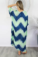 Load image into Gallery viewer, Sundrenched Culture Tie Dye lime &amp; blue long kaftan.  One Size Fits All.
