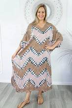 Load image into Gallery viewer, Sundrenched Culture Tie Dye taupe tones long kaftan.  One Size Fits All.
