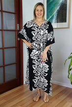 Load image into Gallery viewer, Sundrenched Florida Black &amp; White Long Kaftan Dress.  One size fits all.
