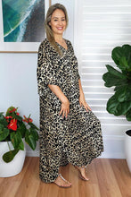 Load image into Gallery viewer, Sundrenched Leopard Black &amp; Gold Long Kaftan Dress.  One size fits all.
