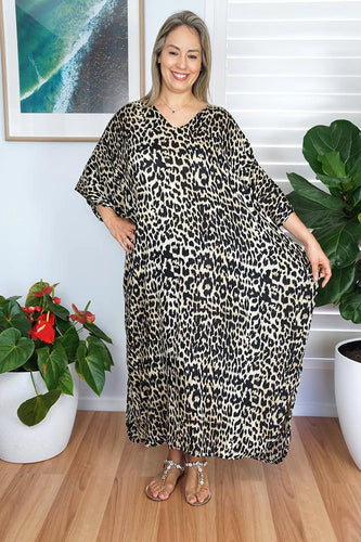 Plus size leopard long kaftan