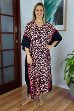 Load image into Gallery viewer, Sundrenched Leopard Red long kaftan.  One Size Fits All.
