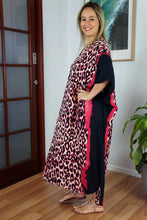 Load image into Gallery viewer, Sundrenched Leopard Red long kaftan.  One Size Fits All.
