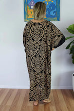 Load image into Gallery viewer, Sundrenched Pendant Print Brown &amp; Black Long Kaftan Dress.  One Size Fits All.
