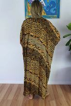 Load image into Gallery viewer, Sundrenched Snake Cheetah Black &amp; Gold Long Kaftan Dress.  One size fits all.
