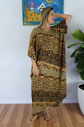 plus size cheetah print gold & black long kaftan