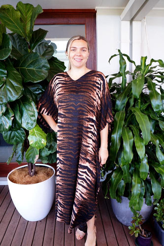 plus size wildcat brown print fabric long kaftan