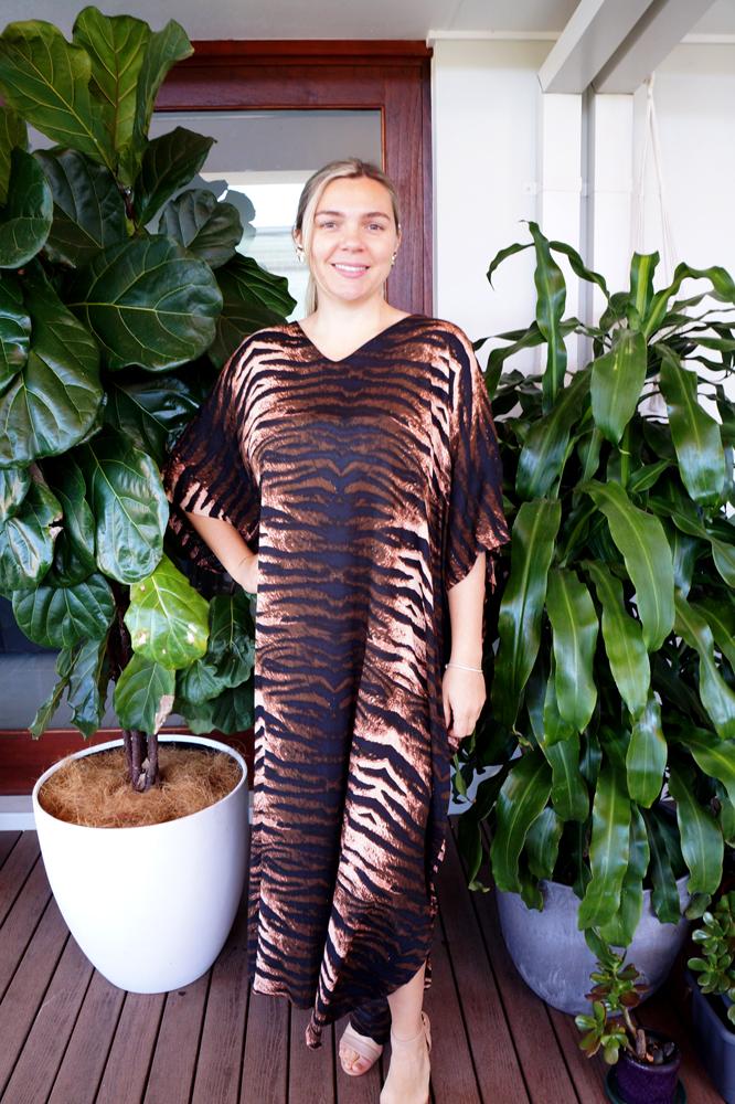 plus size wildcat brown print fabric long kaftan