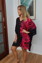 Load image into Gallery viewer, Vibrant Palm Frond pink kaftan top.  One size fits all.
