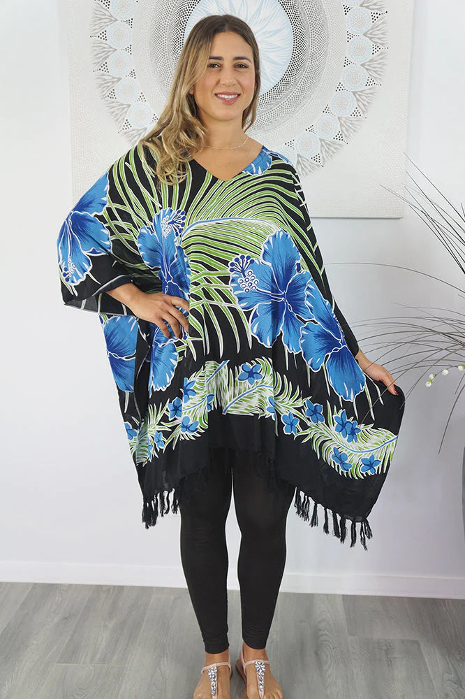 Colourful & Vibrant Waikiki Royal blue kaftan top.  One size fits all.