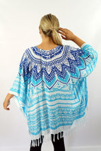 Load image into Gallery viewer, Karma Road cover up Bora Bora Blue kaftan top.  One size fits all.
