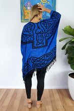 Load image into Gallery viewer, Vibrant Celtic print royal blue &amp; black kaftan top.  One size fits all.
