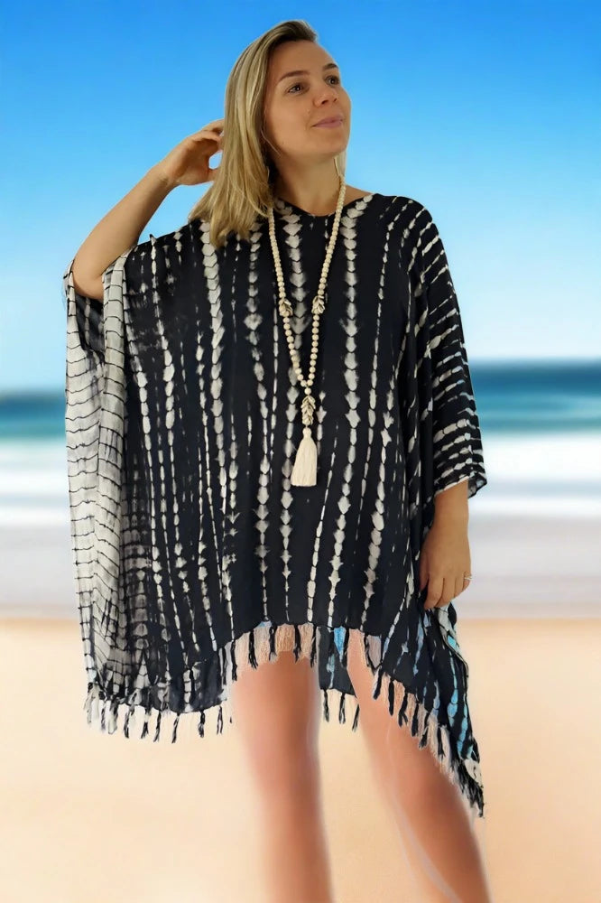 Lovely tie dye black/cream crackle kaftan top.  One size fits all.