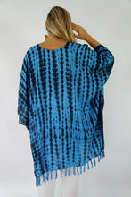 Load image into Gallery viewer, V Neck Navy Blue &amp; Black Tie Dye Crackle kaftan top.  One size fits all.
