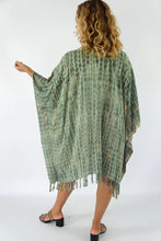 Load image into Gallery viewer, Tie dye olive green &amp; gold kaftan top with crackle print.  One size fits all.
