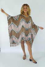 Load image into Gallery viewer, V Neck Tie Dye Culture Taupe print kaftan top.  One size fits all.
