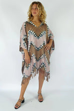 Load image into Gallery viewer, V Neck Tie Dye Culture Taupe print kaftan top.  One size fits all.
