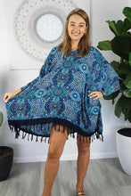 Load image into Gallery viewer, Kaftan Top Dot Art Blue.  One size fits all.
