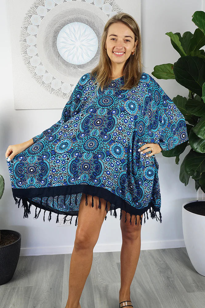 Kaftan Top Dot Art Blue.  One size fits all.