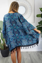 Load image into Gallery viewer, Kaftan Top Dot Art Blue.  One size fits all.
