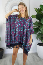 Load image into Gallery viewer, Kaftan Top Dot Art Blue &amp; Dark Pink.  One size fits all.
