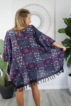 Load image into Gallery viewer, Kaftan Top Dot Art Blue &amp; Dark Pink.  One size fits all.
