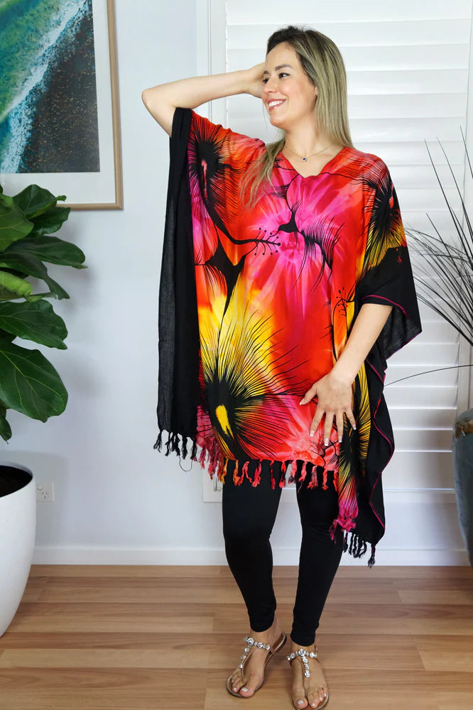 V neck Sunshine Pink kaftan top.  One size fits all.