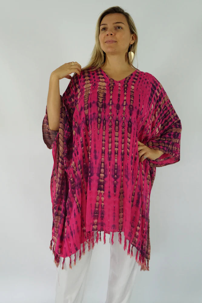 Pink Tie Dye Crackle Kaftan Top.  One Size Fits All.